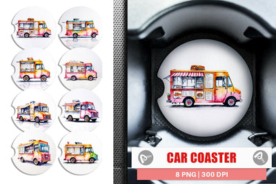 Car Coaster Watercolor Food Truck Sublimation artnoy 