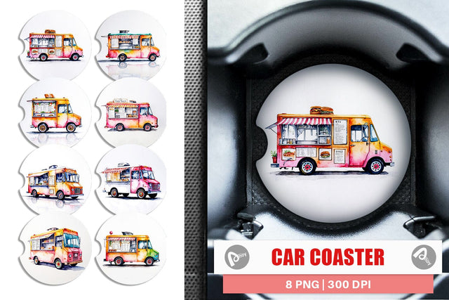 Car Coaster Watercolor Food Truck Sublimation artnoy 