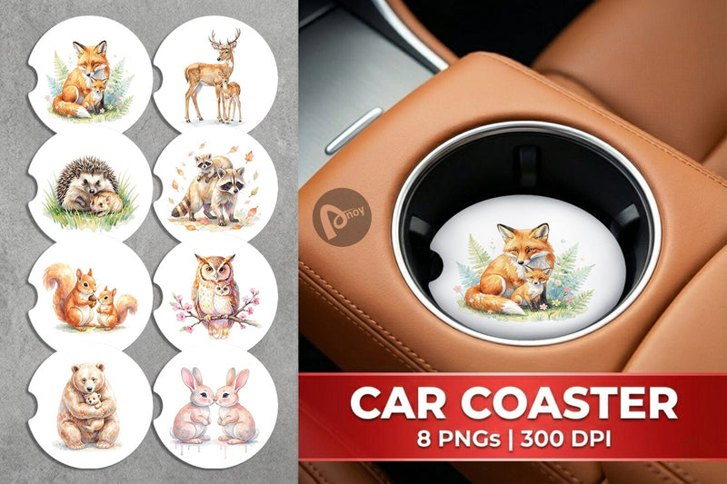 Car Coaster Watercolor Forest Motherhood Love Sublimation artnoy 