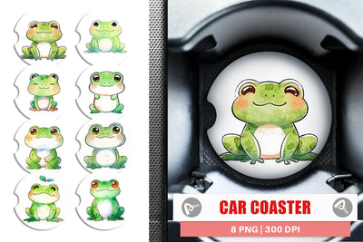 Car Coaster Watercolor Frog Sublimation artnoy 