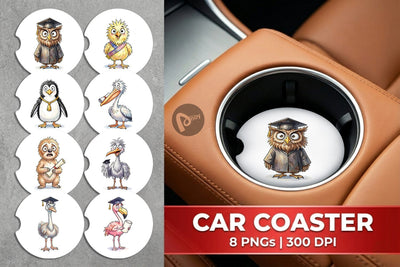 Car Coaster Watercolor Funny Animal Graduation Sublimation artnoy 