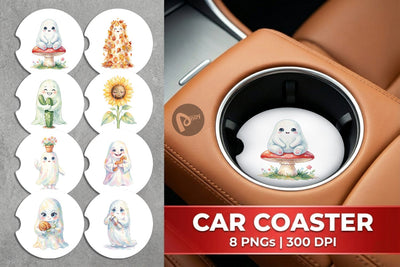 Car Coaster Watercolor Funny Botanical Nature Ghost Sublimation artnoy 