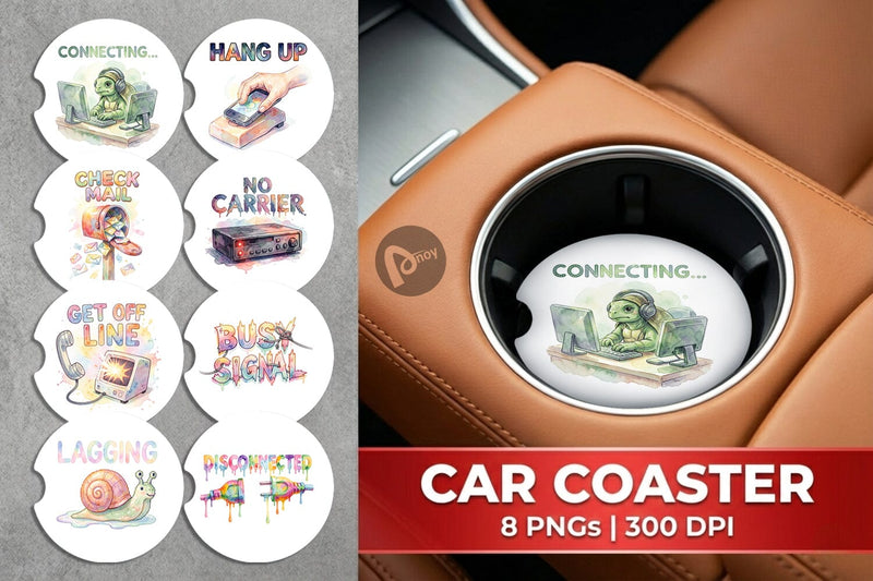 Car Coaster Watercolor Funny Dial-Up Internet Art Sublimation artnoy 