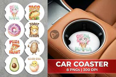 Car Coaster Watercolor Funny Foodie Mom Puns Art Sublimation artnoy 