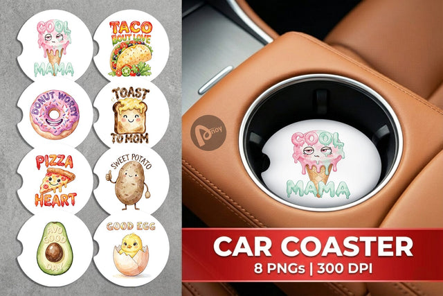 Car Coaster Watercolor Funny Foodie Mom Puns Art Sublimation artnoy 