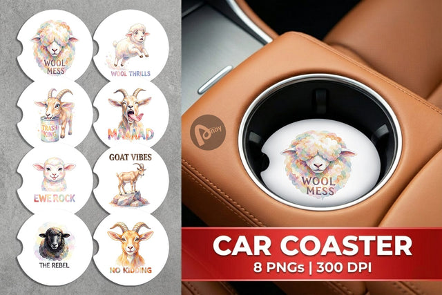 Car Coaster Watercolor Funny Goofy Goat & Sheep Quotes Sublimation artnoy 