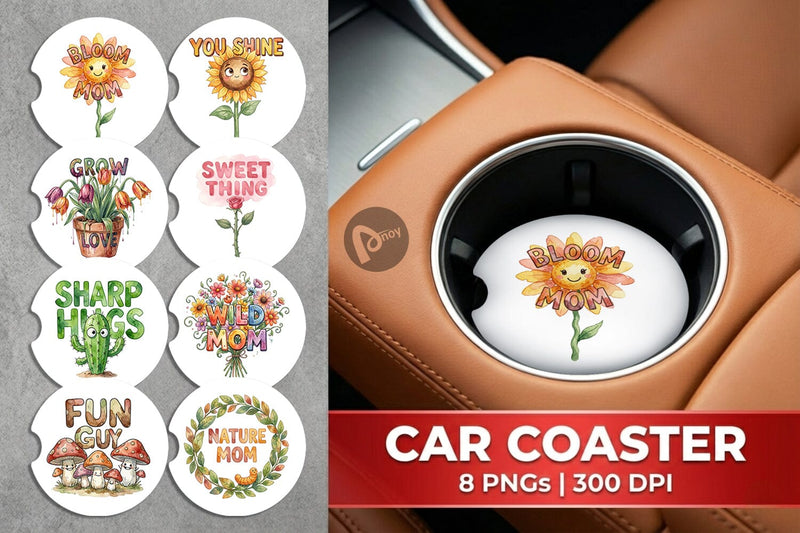 Car Coaster Watercolor Funny Wonky Floral Mom Art Quotes Sublimation artnoy 