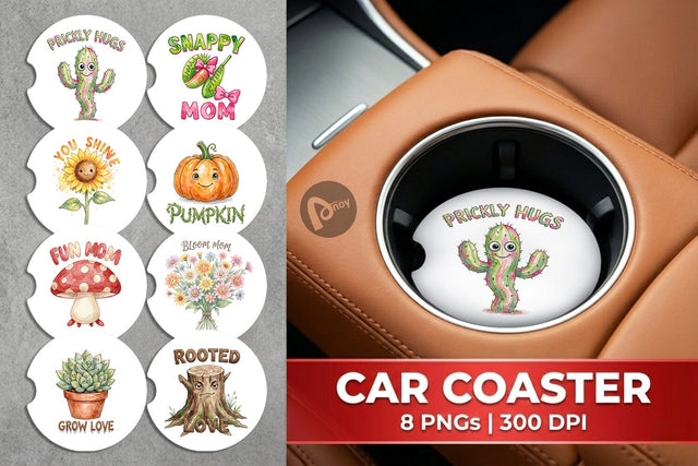 Car Coaster Watercolor Funny Wonky Garden Mom Art Sublimation artnoy 