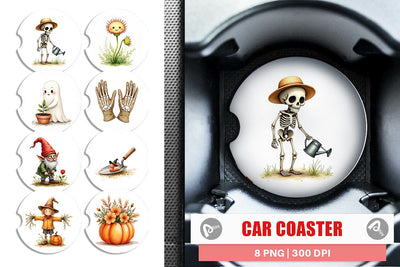 Car Coaster Watercolor Garden Ghouls Sublimation artnoy 