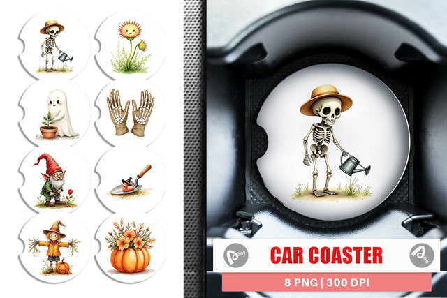 Car Coaster Watercolor Garden Ghouls Sublimation artnoy 