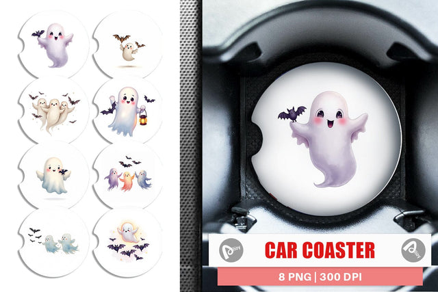 Car Coaster Watercolor Ghost Bat Friends Sublimation artnoy 