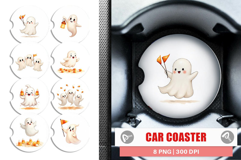 Car Coaster Watercolor Ghost Candy Parade Sublimation artnoy 