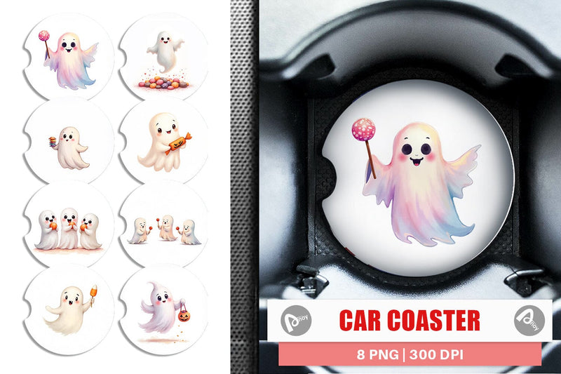 Car Coaster Watercolor Ghost Candy Party Sublimation artnoy 