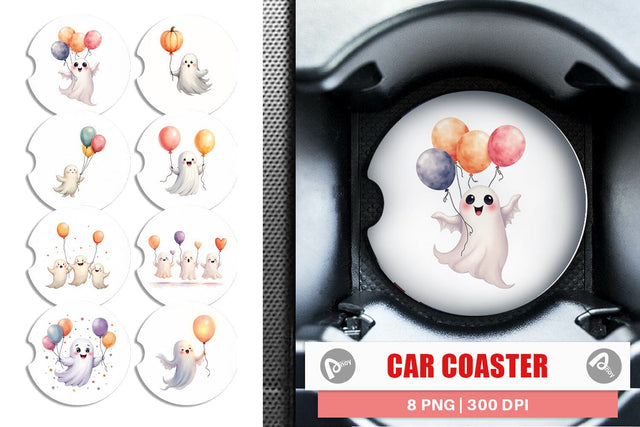 Car Coaster Watercolor Ghost Spooky Balloons Sublimation artnoy 