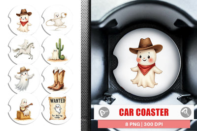 Car Coaster Watercolor Ghostly Wild West Sublimation artnoy 