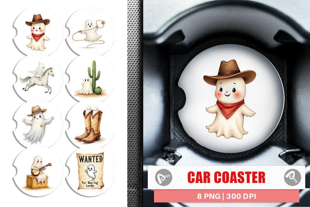 Car Coaster Watercolor Ghostly Wild West Sublimation artnoy 