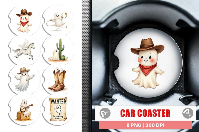 Car Coaster Watercolor Ghostly Wild West Sublimation artnoy 