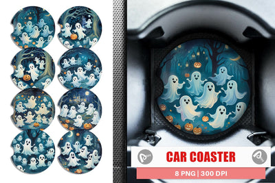 Car Coaster Watercolor Ghosts Sublimation artnoy 