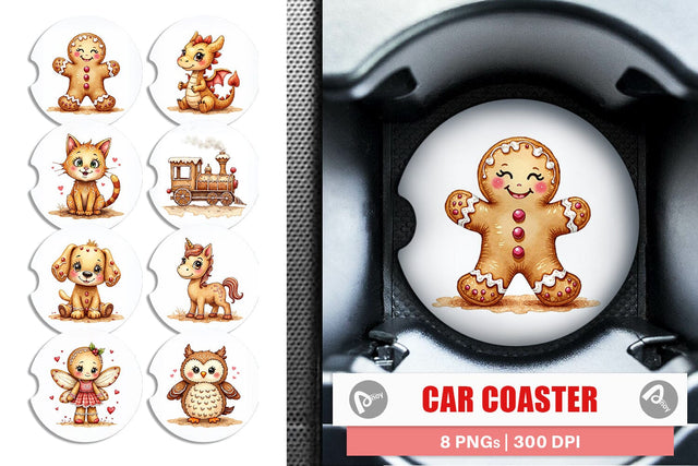 Car Coaster Watercolor Gingerbread Friends Sublimation artnoy 