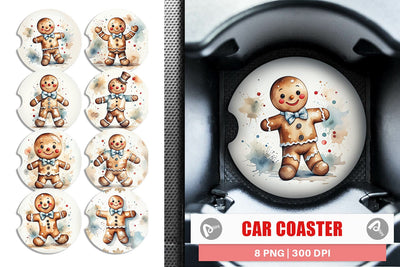 Car Coaster Watercolor Gingerbread Man Sublimation artnoy 