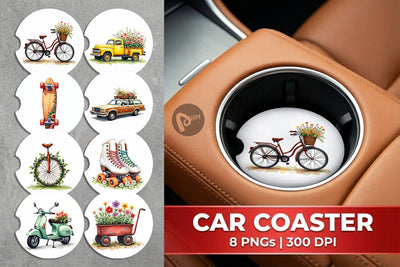 Car Coaster Watercolor Groovy Bloom Riders 70s Floral Transport Sublimation artnoy 