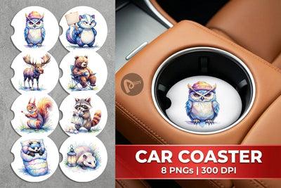 Car Coaster Watercolor Grumpy Camping Animals Sublimation artnoy 