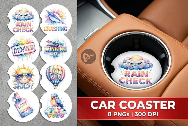 Car Coaster Watercolor Grumpy Sky Travel Quotes Sublimation artnoy 