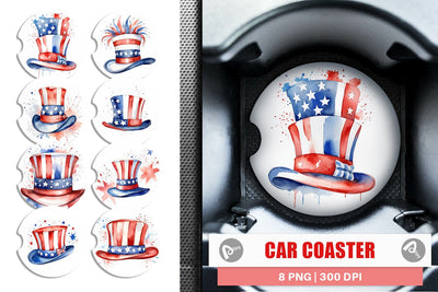 Car Coaster Watercolor Hat Patriotic Sublimation artnoy 