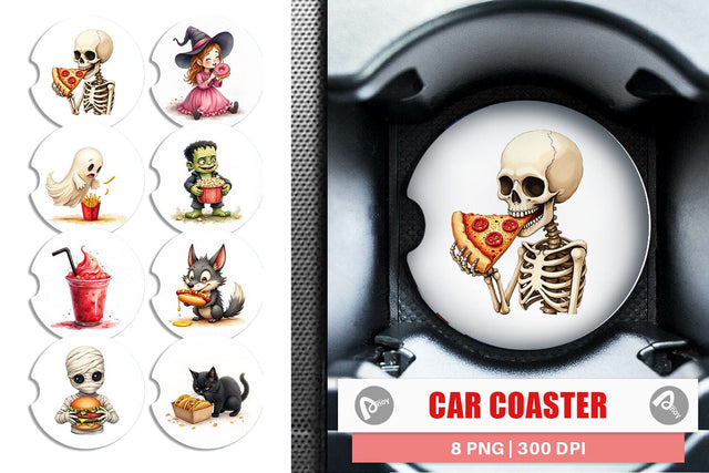 Car Coaster Watercolor Haunted Junk Food Sublimation artnoy 