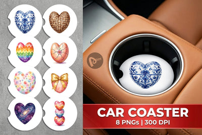 Car Coaster Watercolor Heart Shaped Easter Egg Art Sublimation artnoy 