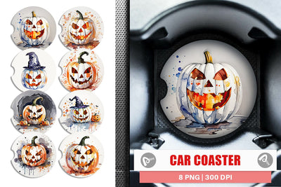 Car Coaster Watercolor Jack O Lantern Sublimation artnoy 