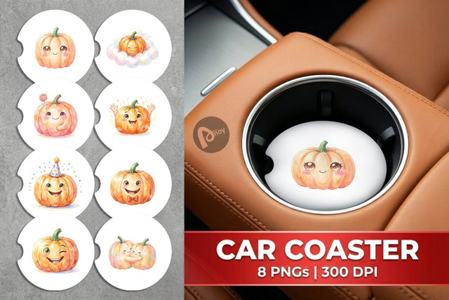 Car Coaster Watercolor Kawaii Cute Pastel Pumpkin Sublimation artnoy 