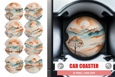 Car Coaster Watercolor Landscape Sublimation artnoy 