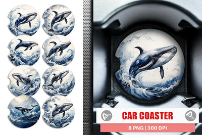 Car Coaster Watercolor Leaping Whale Sublimation artnoy 