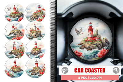 Car Coaster Watercolor Lighthouse Sublimation artnoy 