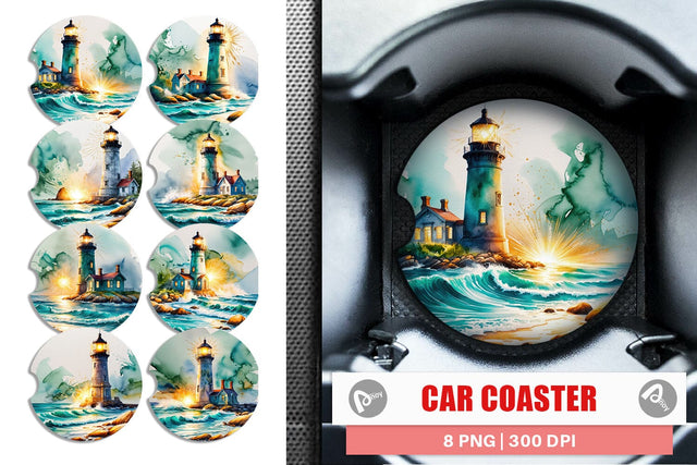 Car Coaster Watercolor Lighthouse Sublimation artnoy 