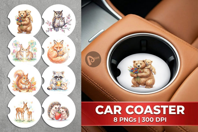 Car Coaster Watercolor Magical Forest Motherhood Sublimation artnoy 
