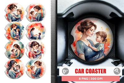 Car Coaster Watercolor Mom and Kid Sublimation artnoy 