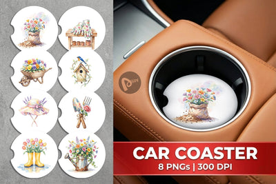 Car Coaster Watercolor Moms Magic Garden Tools Sublimation artnoy 