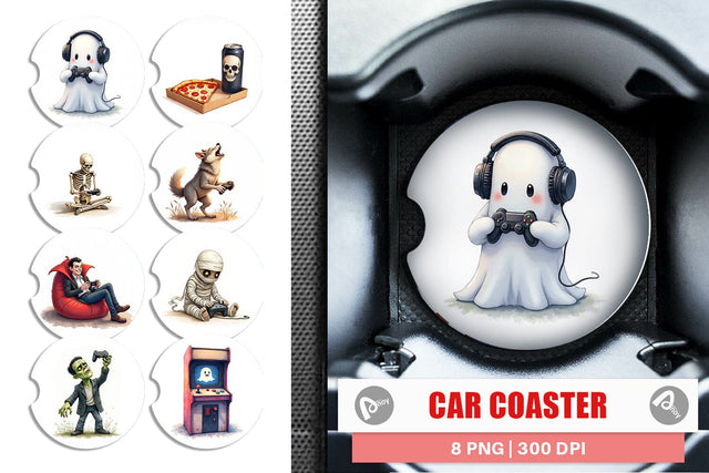 Car Coaster Watercolor Monster Gaming Night Sublimation artnoy 