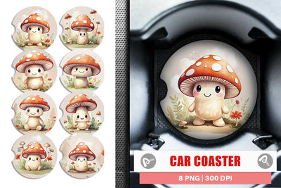 Car Coaster Watercolor Mushrooms Sublimation artnoy 