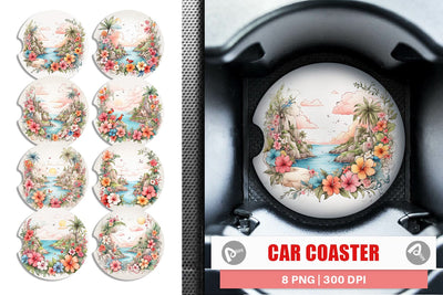 Car Coaster Watercolor Paradise Sublimation artnoy 