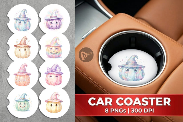 Car Coaster Watercolor Pastel Fairytale Witch Hat Sublimation artnoy 