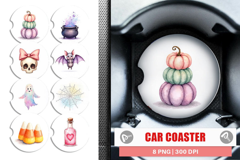 Car Coaster Watercolor Pastel Goth Cuties Sublimation artnoy 