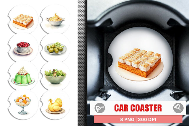 Car Coaster Watercolor Quirky Thanksgiving Dishes Sublimation artnoy 