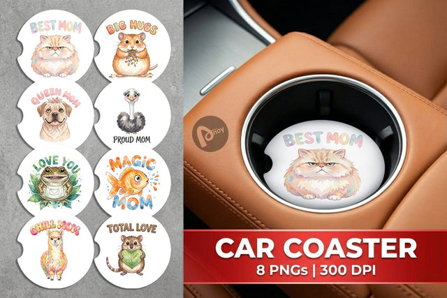 Car Coaster Watercolor Quirky Ugly Cute Animal Mom Sublimation artnoy 
