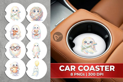 Car Coaster Watercolor Quirky Ugly Cute Ghost Art Sublimation artnoy 