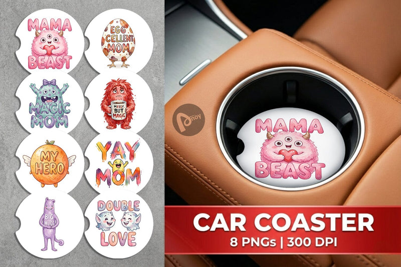 Car Coaster Watercolor Quirky Ugly Cute Momster Art Quotes Sublimation artnoy 