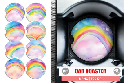 Car Coaster Watercolor Rainbow Sky Sublimation artnoy 