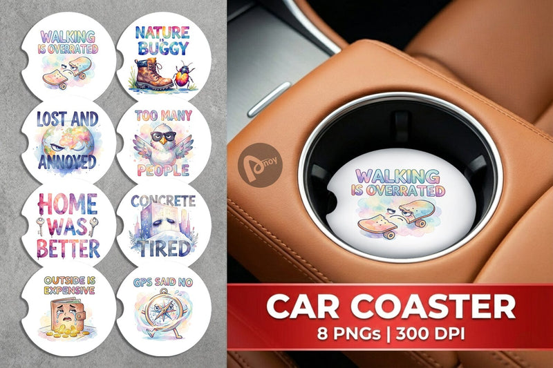 Car Coaster Watercolor Reluctant Explorer Quotes Sublimation artnoy 